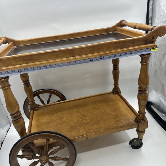 Antique Oak Tea Cart Cushman - Picture 9 of 16